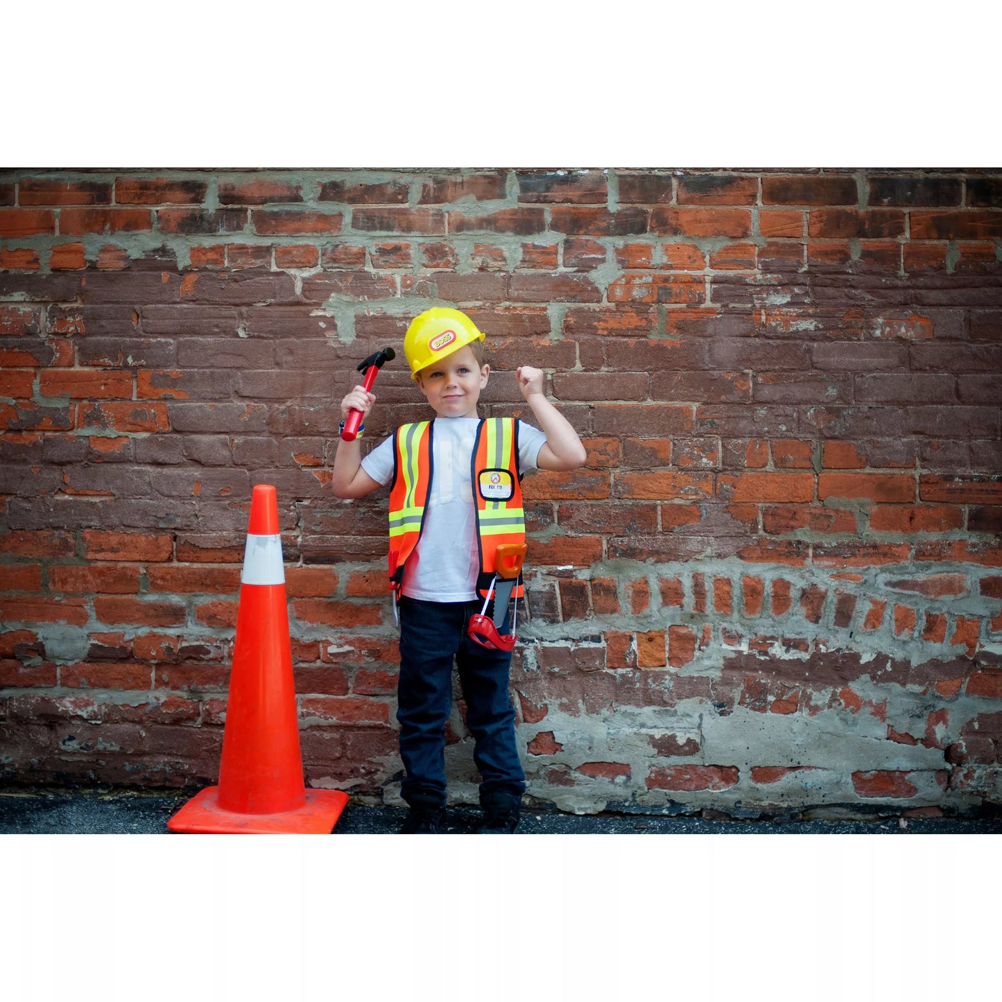 Construction Worker Vest with Helmet & Accessory Set (5 pcs), SIZE US 5-6