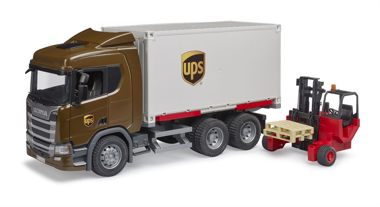 Bruder Scania Super 560R UPS Logistiek vrachtwagen met heftruck