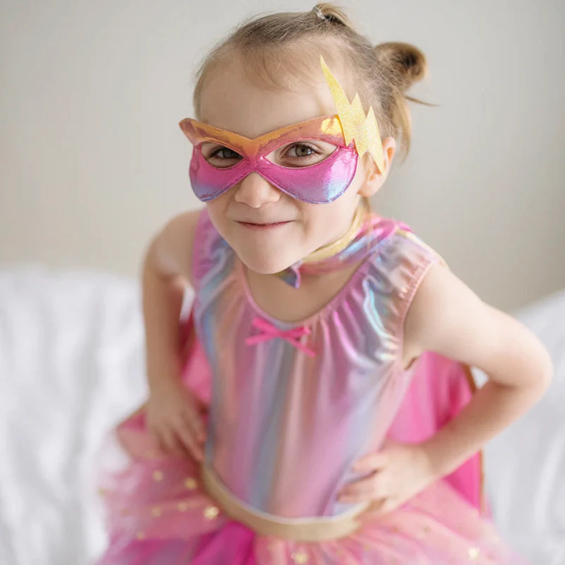 Super-Duper Tutu with Cape & Mask, Pink/Gold, SIZE US 4-6