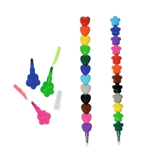 Stapel kleurpotloden regenboog hart of ster 2 assorti