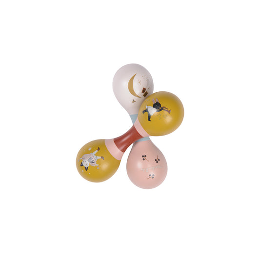 Set van 12 houten dubbelzijdige maraca’s – Après la pluie