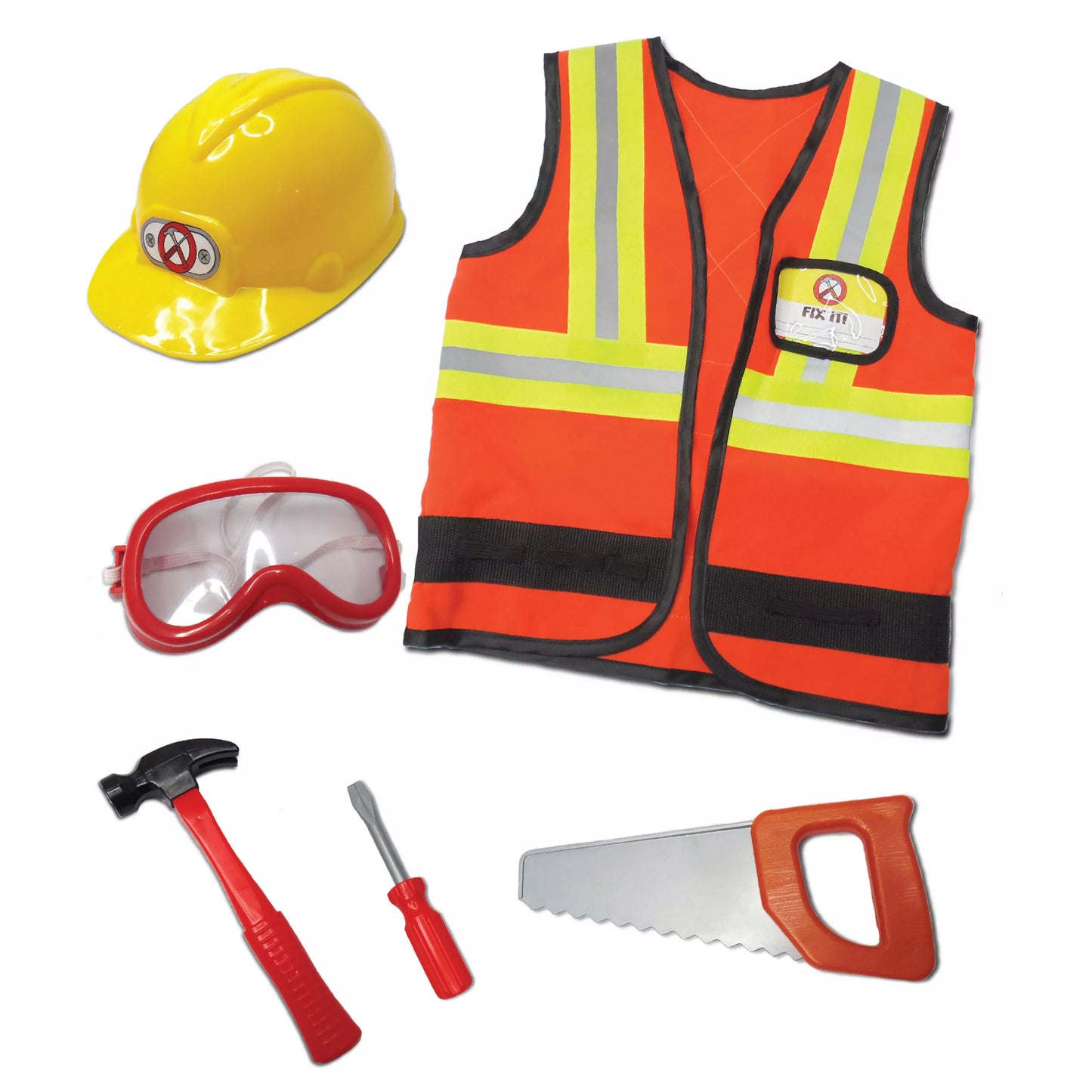 Construction Worker Vest with Helmet & Accessory Set (5 pcs), SIZE US 5-6