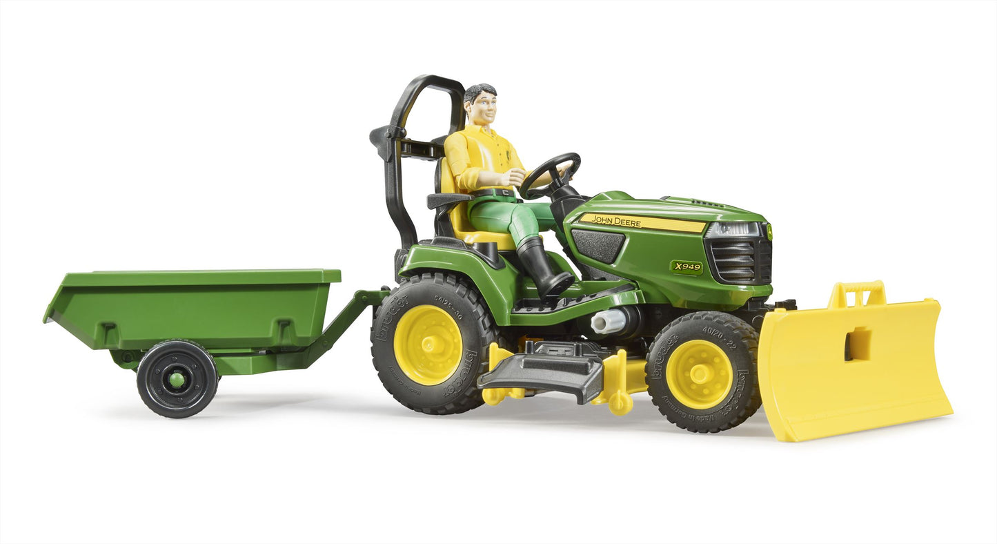 Bruder bworld John Deere Zitmaaier met aanhanger en tuinman