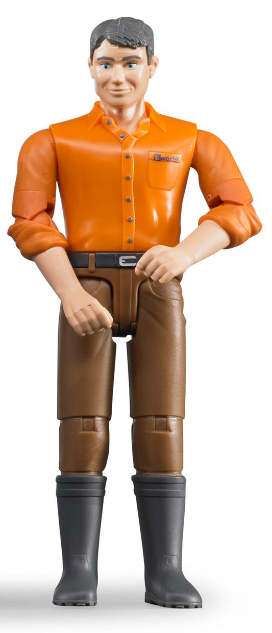Bruder bworld Man met Bruine Broek en Oranje Overhemd