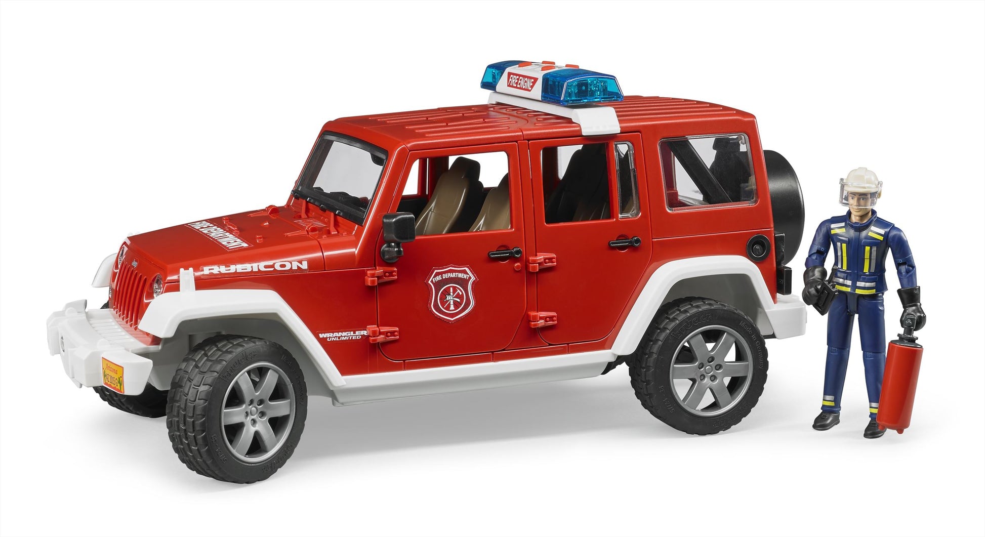 Bruder Jeep Wrangler Unlimited Rubicon brandweerauto met brandweerman